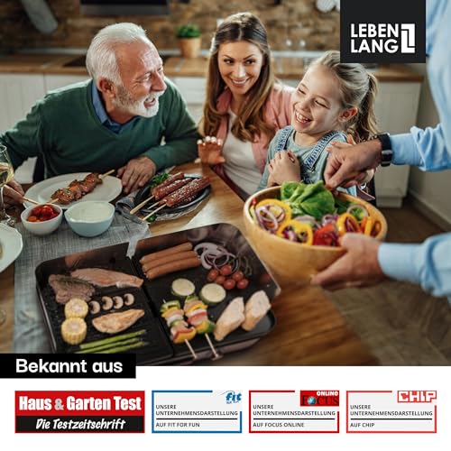 LEBENLANG Elektrogrill Tischgrill elektrisch - Inkl. Grillzange & Spritzschutz I 2400W Für Drinnen & Draußen I Gril Elektro Grill für Balkon Tisch I Elektrischer Plattengrill Indoor Grills Indoorgrill