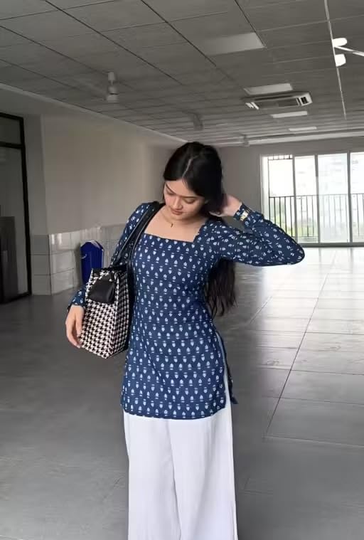 Image of FELISIA Women's Rayon Floral Printed Full Sleeves Square Neck Short Kurti, Bell Sleeves, Short Kurti for Woman, Stylish Ethnic Top, Daily Casual Western & Office wear, Regular Fit
