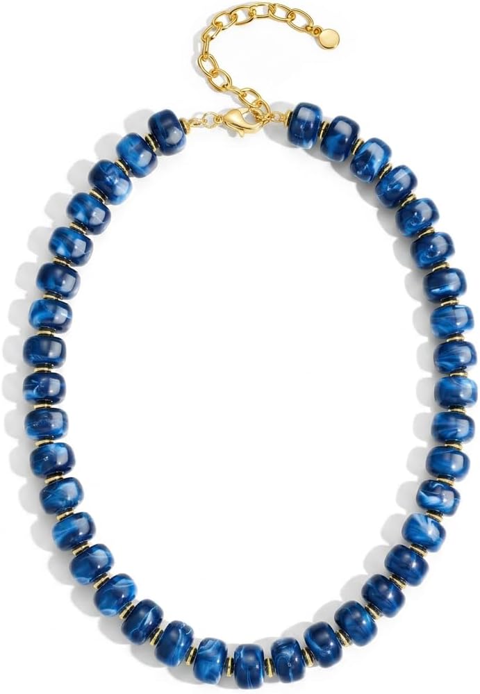 Chunky Beaded Choker Necklace for Women Statement Necklace with Gold Accent Adjustable Beach Summer Jewelry Trendy Boho Necklaces in Multiple Colors y2k Jewelry