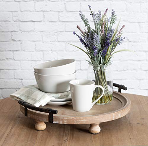 Kate and Laurel Bruillet Round Wooden Footed Tray with Handles, 15 inch Diameter, Rustic Finish - Image 3