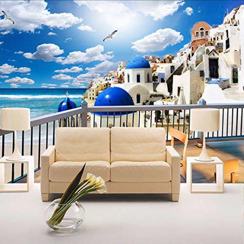Poster Tableaux Muraux 3D Trompe l'oeil Santorin Papier Peint Intissé XXL