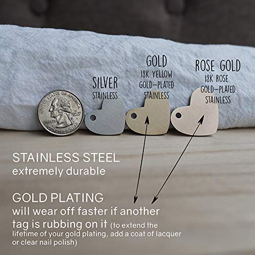 Mini Wim Stainless Steel Pet Id Tags, Personalized Dog Tag And Cat Tag, Rose Gold, And Silver, 4 Lines Of Custom Text, Engraved On Both Sides, In Round, Bone, Diamond, And More (Heart) #TOP4