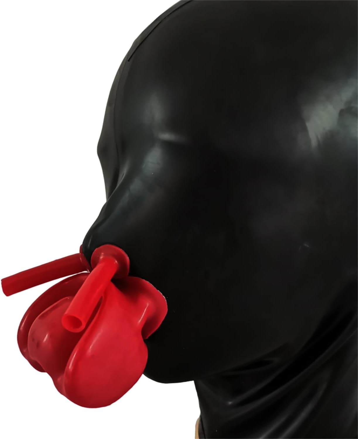 MFMYEE Bondage Gag Latex Mask, BDSM Mask, Fetish Headwear, Latex Role Play Sex Toy (Black)