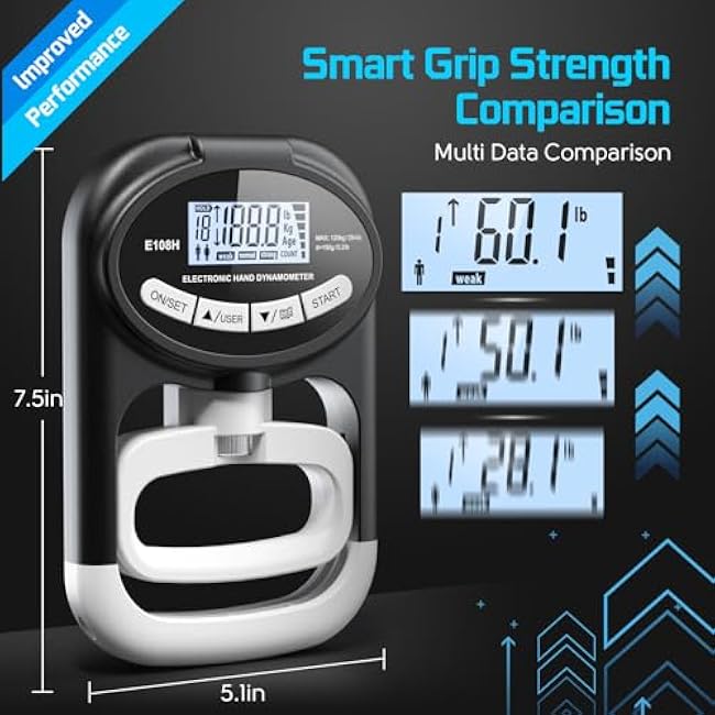 Grip Strength Tester Hand Dynamometer - Grip Strength Trainer Electronic Hand Gripper Strengthener Wrist Exerciser Meter Digital Training Gauge 265 Lbs / 120 Kgs for Sport School Home Use