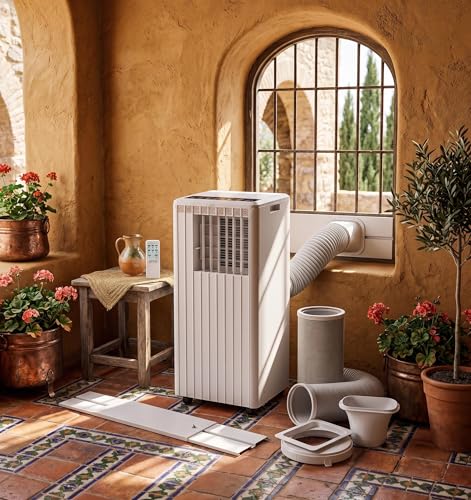Aire Acondicionado Portátil 7000 BTU 3 en 1, Deshumidificador 36L, Ventilador, Enfriador para Habitaciones 15-20 m², Control Remoto, Temporizador 24h, R290, Clase A