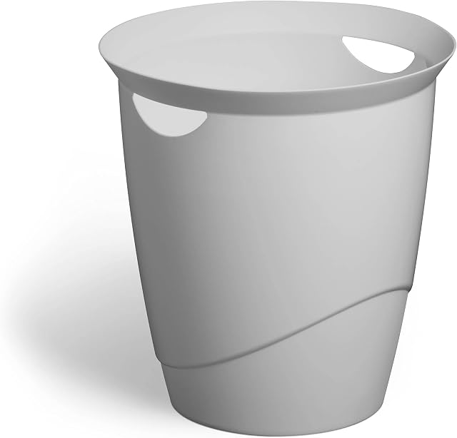 Durable ECO Small Waste Paper Bin | Bedroom & Office Wastepaper Baskets | Recycled Plastic & Blue Angel Certified | 16L Grey