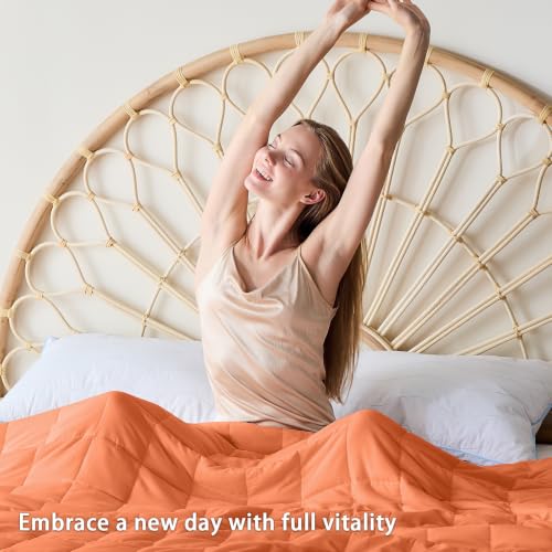 Image of yescool Weighted Blanket for Adults (10 lbs, 48 inch x 72 inch, Orange) Cooling Heavy Blanket for Sleeping Perfect for 90-110 lbs, Twin Size Breathable Blanket with Premium Glass Bead, Machine Washable