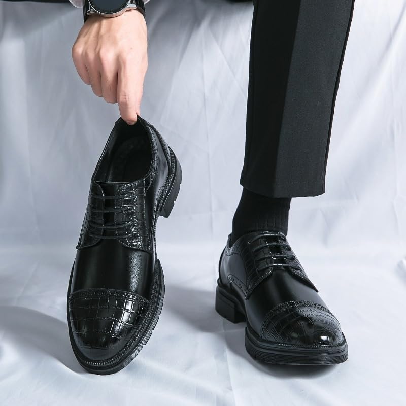 Men's Genuine Leather Platform Lace Up Oxfords Shoes Mid Chunky Heels Formal Loafers Low Top Work Dress Shoes Softsole Walking Shoes3