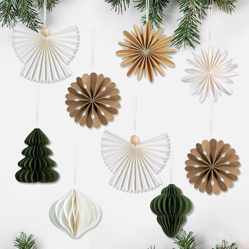 Christbaumschmuck Papier 9 Stück Weihnachtsdeko Papier 3D Waben...