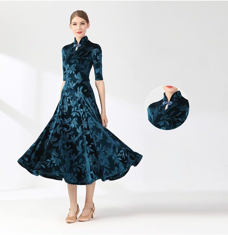 HEARTTOUCH Women Velvet Ballroom Dance Dress Waltz Tango Dresses Modern Professional Competition Performance Dance Costume