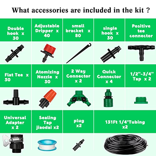 2 Sets 131 Ft Drip Irrigation Kit Garden Irrigation System 1/4 Inch Dispensing Tube Automatic Watering System Automatic Irrigation Equipment For Greenhouse Flower Bed Patio Lawn #TOP1