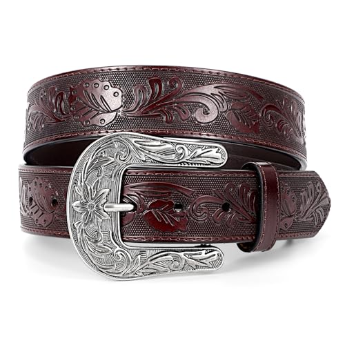 Cowgirl Cowboy Mens Genuine Leather Belt - Vintage Western Leather Buckle Belt for Women Men