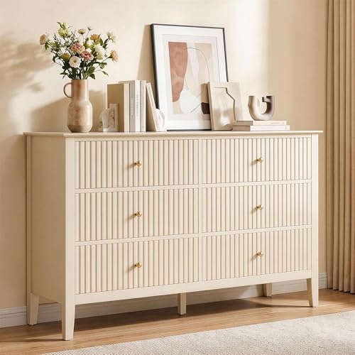 RoyalCraft Beige 6 Drawer Dresser, Fluted Modern Wood...