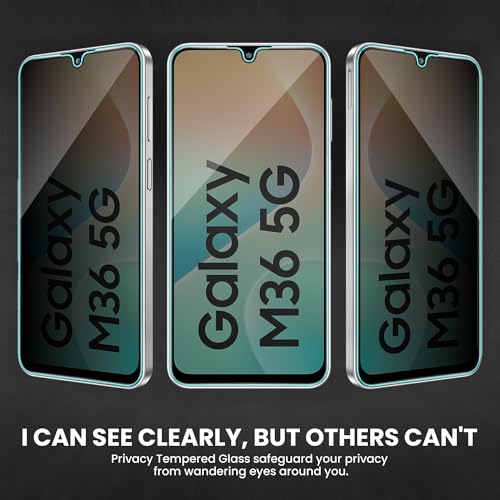 Image of ArmourPro Privacy Tempered Glass for Samsung Galaxy M36, Anti Spy Anti Peeping Screen Protector, Edge-to-Edge Full Coverage, 9H Hardness with Cable Protector | Black