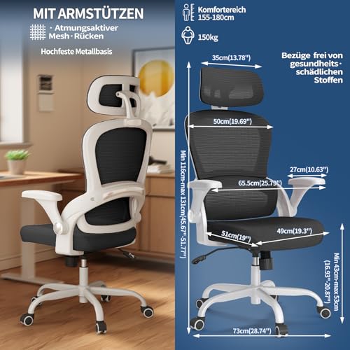 Image of TRALT Office Chair Ergonomic Desk Chair, 330 LBS Home Mesh Office Desk Chairs with Wheels, Comfortable Gaming Chairs (1, White, Black)