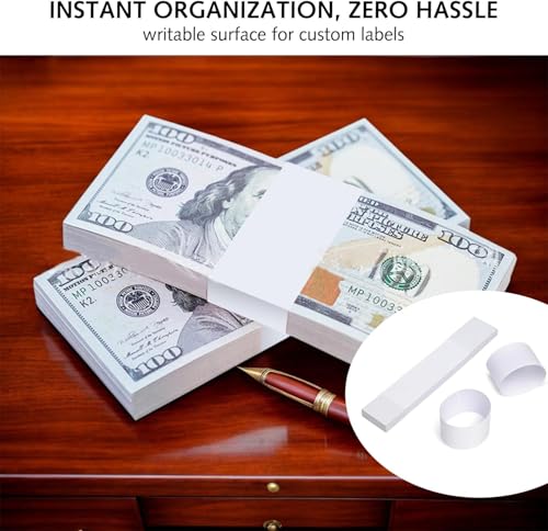 100Pcs Blank White Banknoten Bands für Bargeld, Banknote Papier Geld Cash Band Strap, selbstklebende Währung Riemen Papier Bands Bündel Bill Wrappers für Wraps Geld Organizing