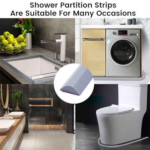 Tira de sellado de silicona para umbral de ducha, barrera impermeable de 100 cm para bañeras, fregaderos y cocinas, protector de borde gris para una máxima prevención de fugas