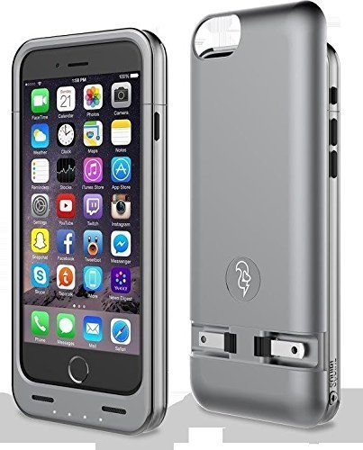 Squirl Case- iPhone 6/6S Extended Battery Protective Case, 2300 mAh, Built in Folding Plug, MFI Apple Certified  Silver/Space grey