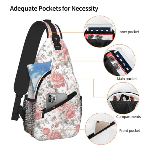 Image of SUPLUCHOM Sling Bag Floral Vintage Hiking Daypack Crossbody Shoulder Backpack Travel Chest Pack for Men Women