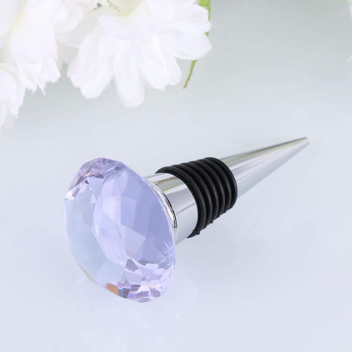 jojofuny Crystal Faceted Wine Bottle Stopper 40mm Metal Silicone Red Wine Plug Cork Purple for Party and Home Use