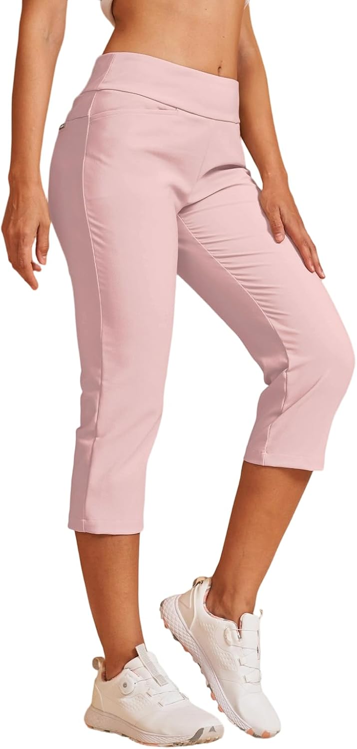 Womens Golf Pants Stretch Capri Pants for Women UPF 50+ Workout Sweatpant with Pockets for Casual Travel Athletic Work