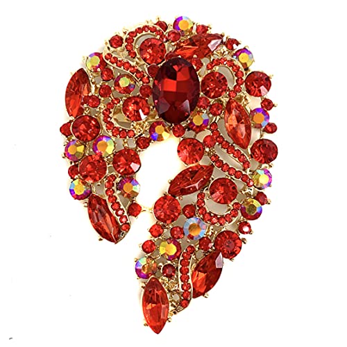 Image of SELOVO Big Large Rhinestone Green Leaf Statement 3.5 inch Brooch Pin Scarf Broach Gold Tone