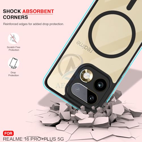 Image of AESTMO Realme 16 Pro Plus Back Cover | 360 Protection | Crystal Clear Hard Back Transparent | Compatible with MagSafe Accessories (PC+TPU, Black Bumper)
