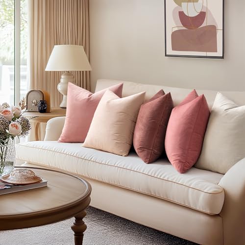 Image of MIULEE Velvet Throw Pillow Covers 16x16 Inch, Pack of 2 - Dusty Pink, Soft Solid Decorative Pillow Covers Cushion Cases Modern Luxury Home Decor for Spring Couch Sofa Bedroom Livingroom