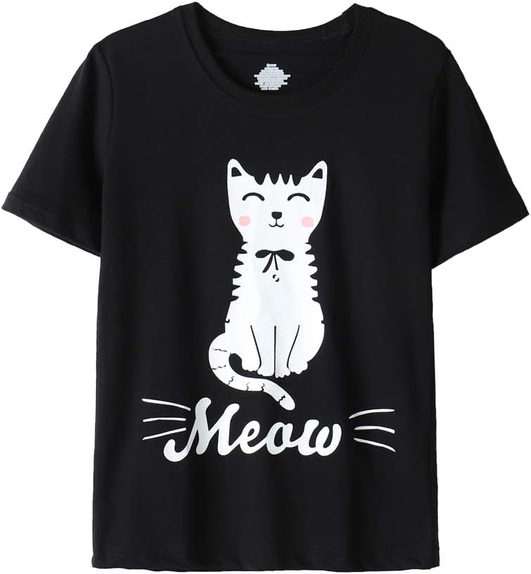 Vopmocld Big Girls Summer Short Sleeve Pajama Sets Cute Cat Patterns Sleepwear Nighty 100% Cotton - Image 3