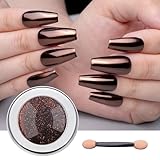 Pretty Diva Chrome Nail Powder - Coffee Chocolate Effect Nail Art Mirror Chrome Nail Powder, Brown Metallic Mirror Chrome Powder Pigment for Nail Art Decoration