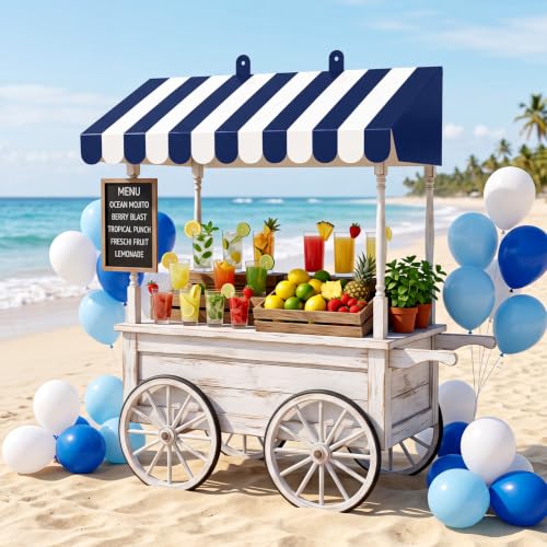 Image of Boao 4 Pcs 3D Cardboard Awning Decor,Navy Blue and White,Striped Style