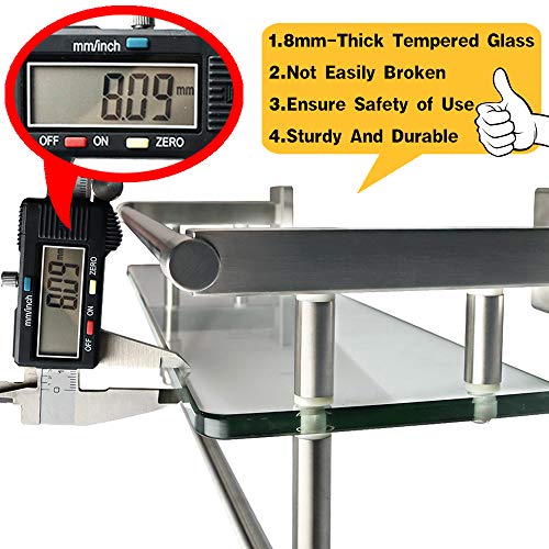 Alise Bathroom Shelves Glass Shelf With Bar,Wall Mount Floating Shelves For Bathroom,Tempered Glass Rack Holder Storage Organizer,Sus304 Stainless Steel Brushed Nickel #TOP4