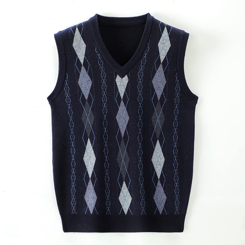Men Argyle Pullover Sweater V Neck Knit Vest Men Diamond Trendy 6% Wool Sleeveless Clothing4