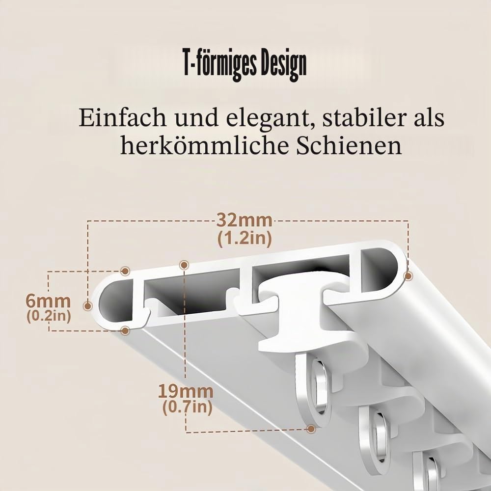 Stumme Vorhangschiene, 6 mm (0.2 in) ultradünne Vorhang-Schiene, Aluminium-Schiene für Decken- oder Wandmontage, glatt gleitend, ohne die Öffnung der Fenster innen und außen zu beeinflussen(1.20m/3.9