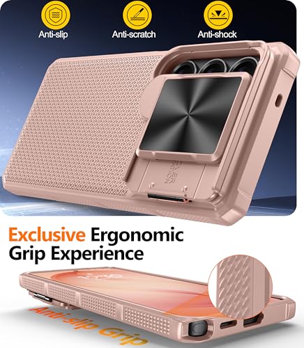 Image of Magnetic for Samsung Galaxy S26 Case,[Slide Camera Cover][Kickstand][Compatible with Magsafe][Military Grade Protection] Shockproof Rugged Case for Galaxy S26, Rose Gold