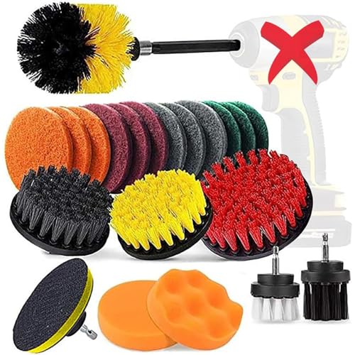 Drill Brush Attachments Set 22 Pack,Cleaning Brush, Scrub Pads & Sponge, Power Scrubber Brush with Extend Long Attachment All Purpose Cleaning Kit for Grout Tiles Sinks Bathtub, Bathroom Kitchen Auto