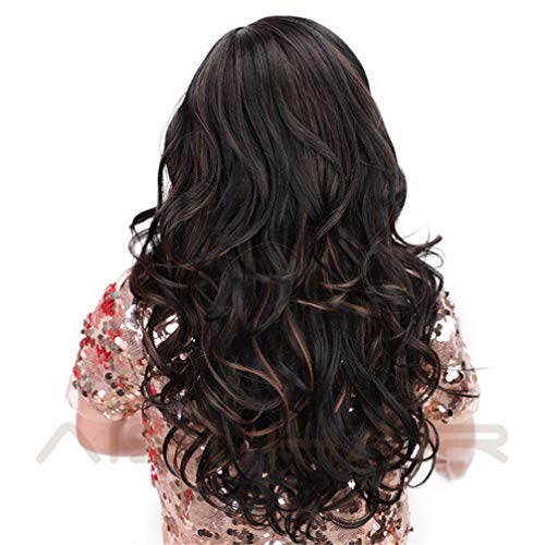 Perruque Lace Wig cheveux longs ondulés fibre thermorésistante pour femme noire brune et blonde