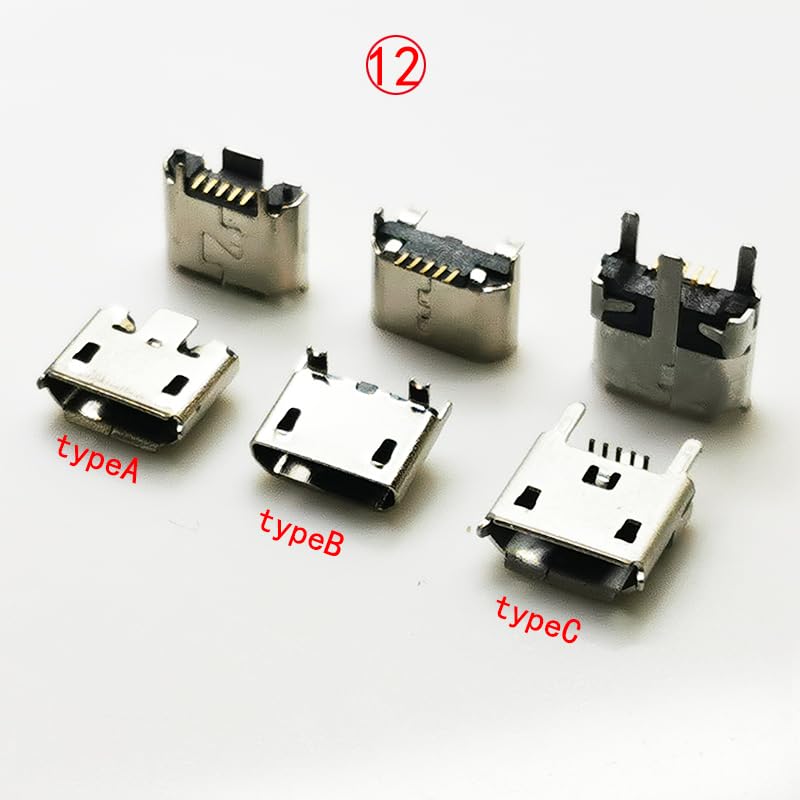Wiring Connecting Terminals - 10pieces USB 2.0 Charging Socket Micro USB Connector B Type Female 180 Degree 5P SMT 2DIP 2SMT Flat Mouth L=5.0/5.6/6.6mm - (Color: Type C, Package: 10pieces)
