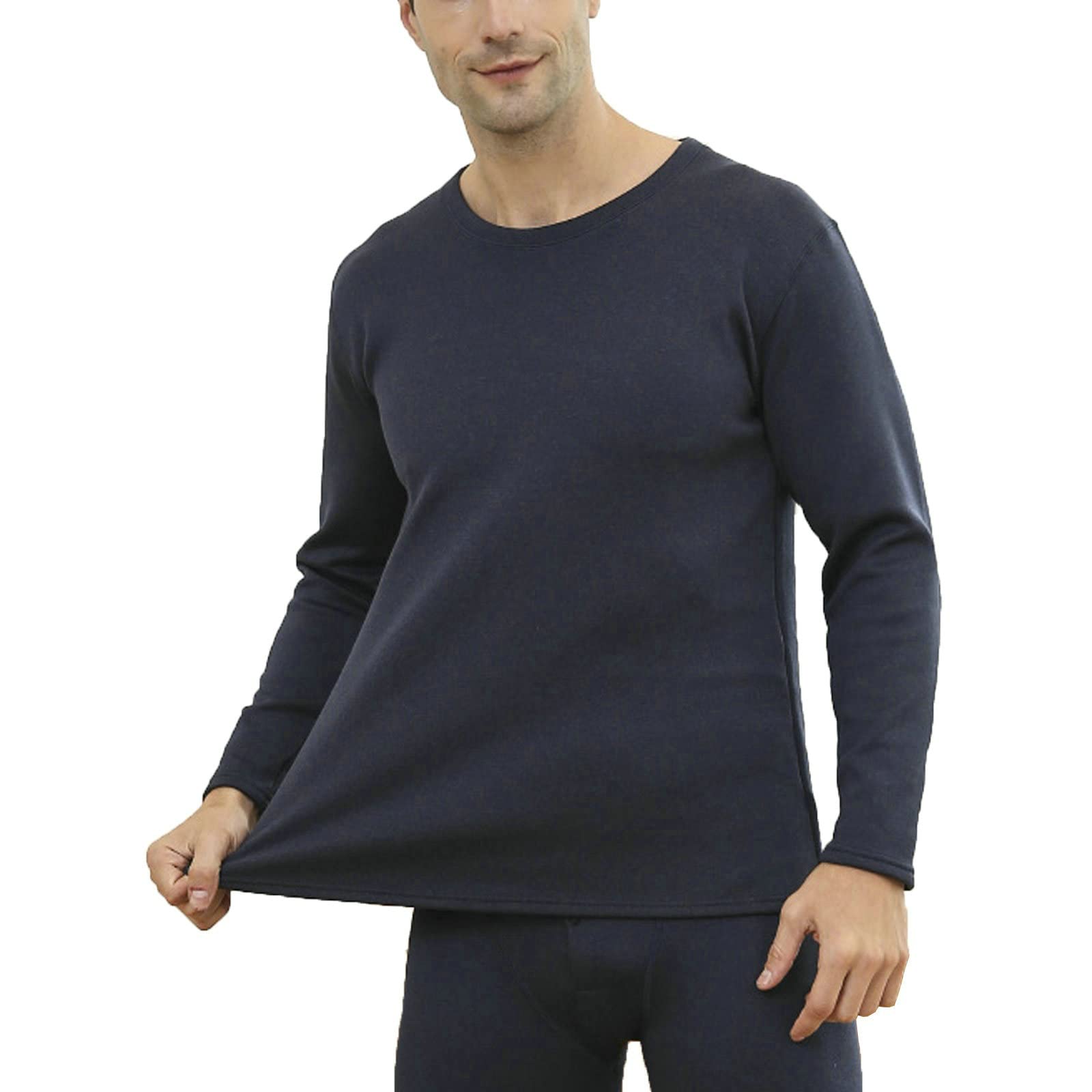 Aeici - Ropa interior térmica para hombre, invierno, poliéster, cuello redondo y polainas, color azul marino -Z239