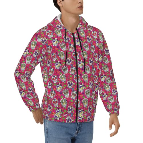 Sweat à capuche zippé homme motif tête de mort et feuilles vertes veste streetwear