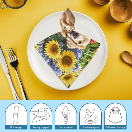 Servilletas de tela reutilizables y lavables con estampado de flores y perros 8