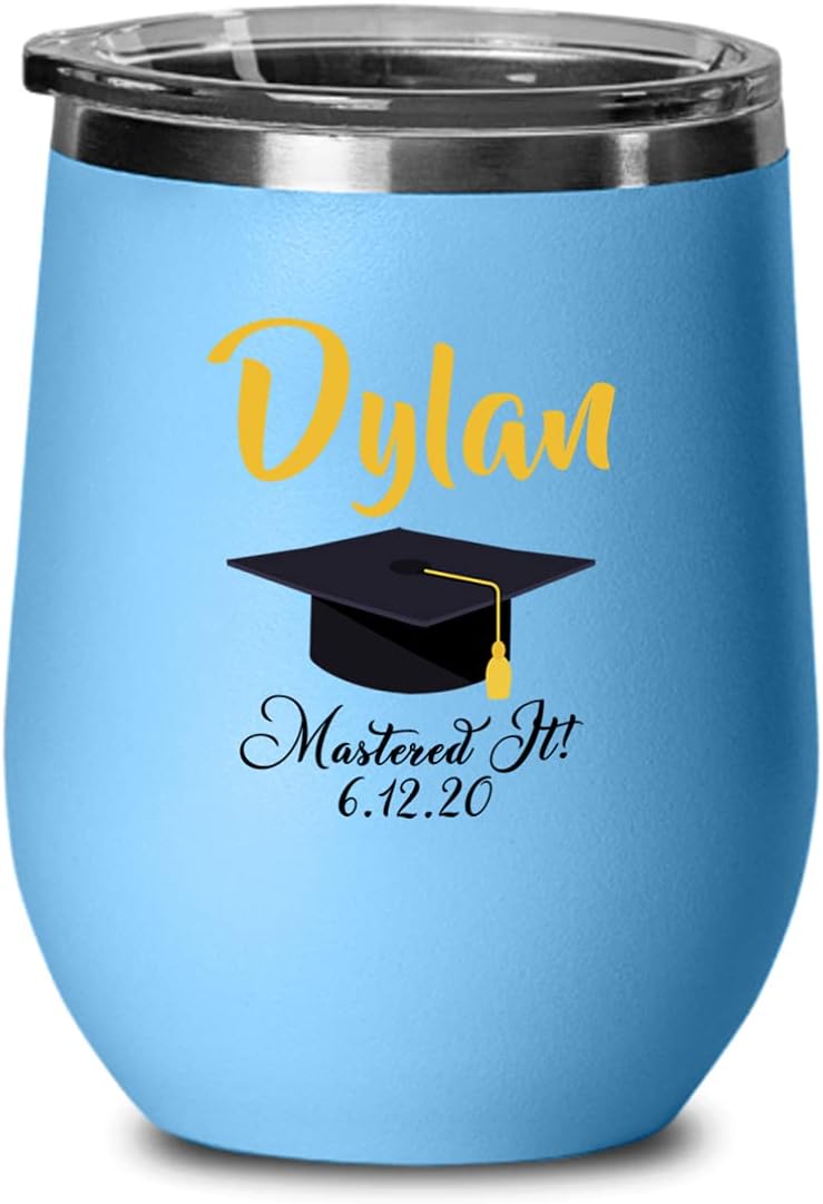 Custom Graduation 2021 – Graduation Cap Blue Wine Tumbler 12oz as Party Supplies, Graduation Decorations, School College