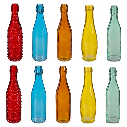 Evergreen Garden Glass Bottles for Bottle Tree Wine Bottles for Decorativation Indoor Outdoor Wedding Christmas Party Decor (Rainbow Set of 10)