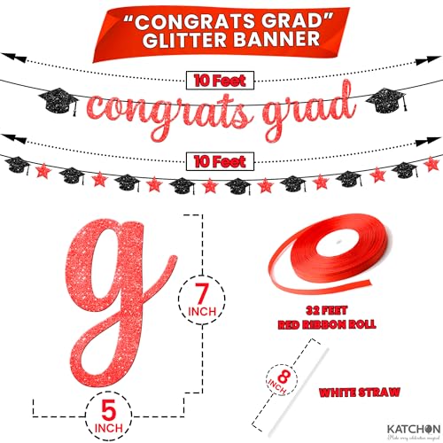 Image of KatchOn, Red and Black Graduation Decorations 2026 - Pack Of 37 | Giant 40 Inch, 2026 Black balloons, Congrats Grad Banner for Graduation Decorations Class of 2026 | 2026 Graduation Party Decorations