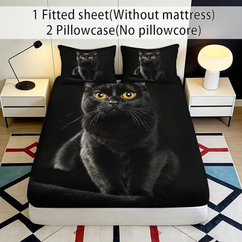 Drap-housse chat noir 90x200 microfibre douce lit enfant - 3