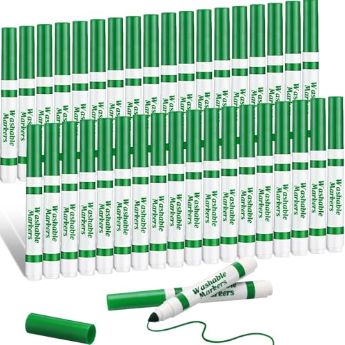 Janlaugh 36 Pcs Green Washable Markers Bulk Coloring Broad Line
