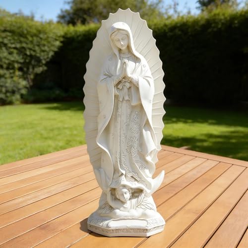 12" Virgen de Guadalupe Statues Ivory White, Our Lady of Guadalupe Catholic Resin Statues Elegant Handicrafts, Virgin Mary Religious Statue Decor Gift for Women Men Birthday Xmas