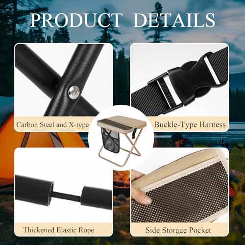 Image of Foldable Backpack Stool for Camping,Portable Pocket Folding Stool with Storage Pouch,Folding Camping Stool for Hands-Free Carry & Supports 265Lbs,Small Chair for Fishing,Travel,Hiking，Beige