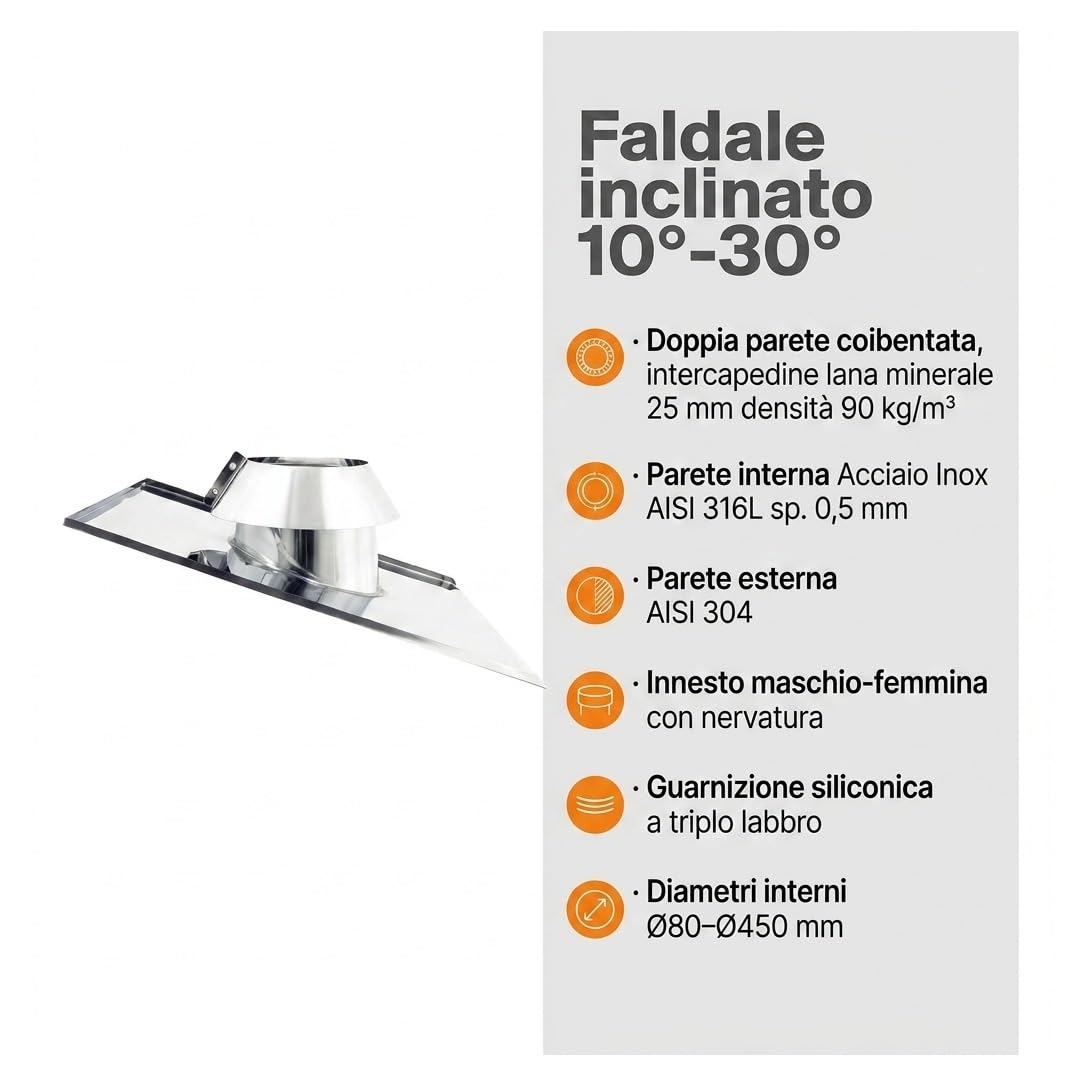 MAKA Faldale Inclinato 10-30 Gradi Canna Fumaria Doppia Parete Ø 180 mm