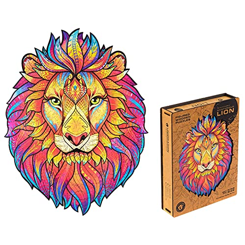UNIDRAGON Wooden Jigsaw Puzzle, Best Gift for Adults and Kids, Unique Shape Jigsaw Pieces Mysterious Lion, 12.2 х 15.7…